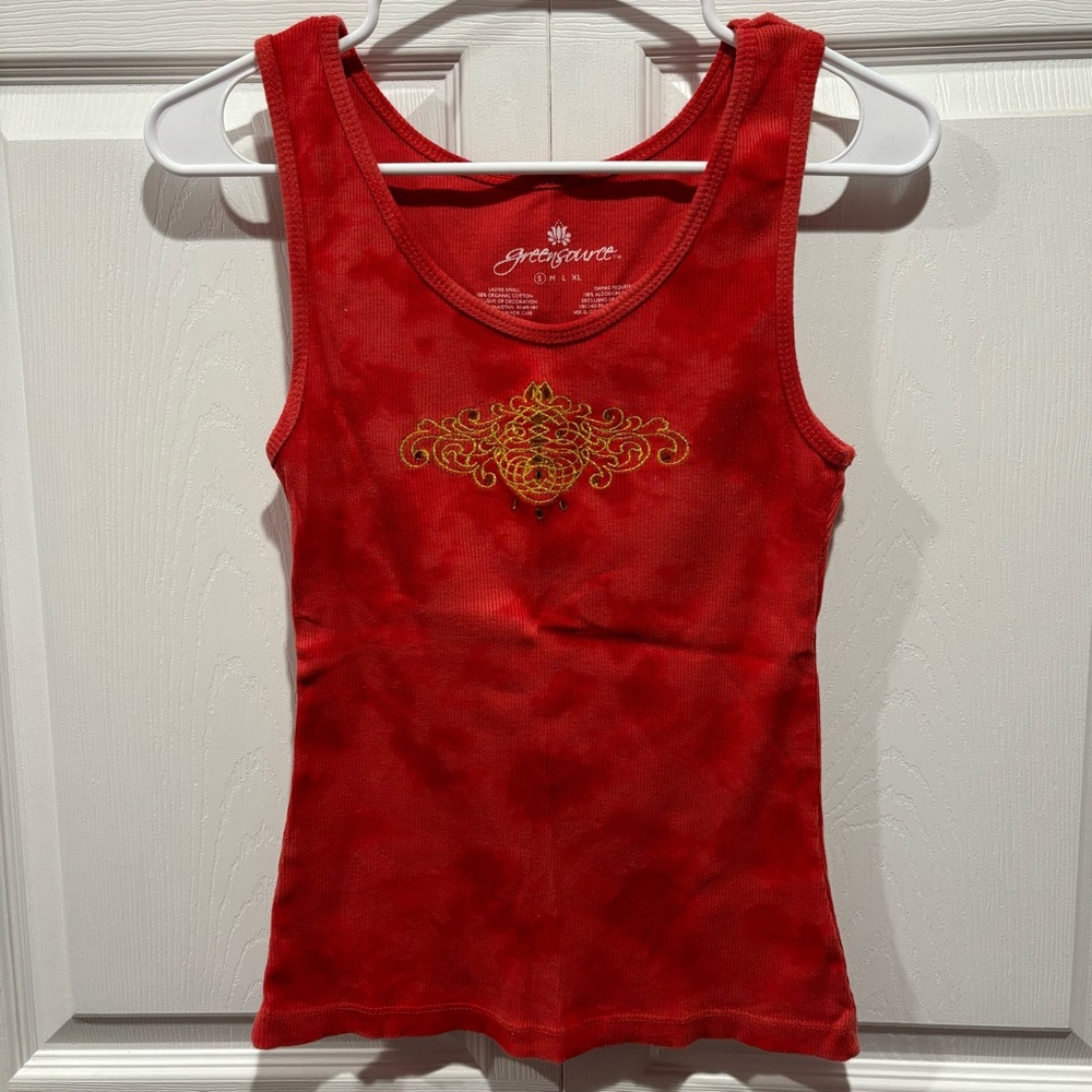 GREENSOURCE Women’s Studded Sequin Thread Detail Tank Top Shirt - red, size S